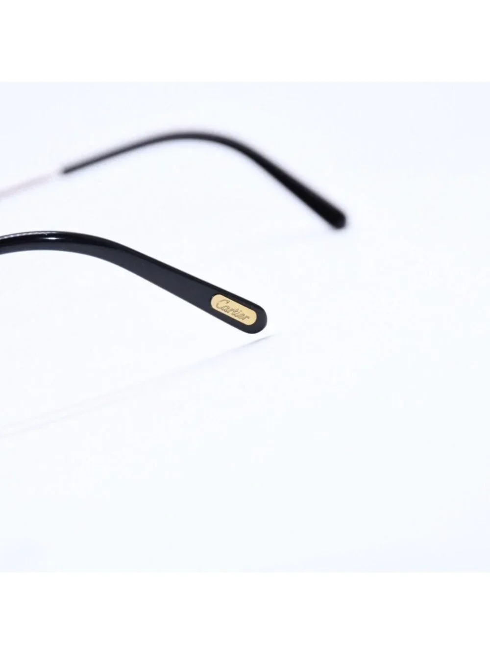Cartier Rimless Oval Sunglasses 2C Motif Black Allie Silver Eyewear